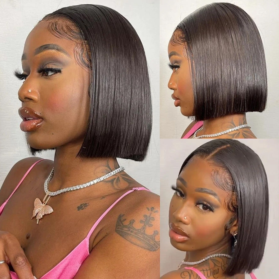 human hair straight style side part lace front wigs bob wig