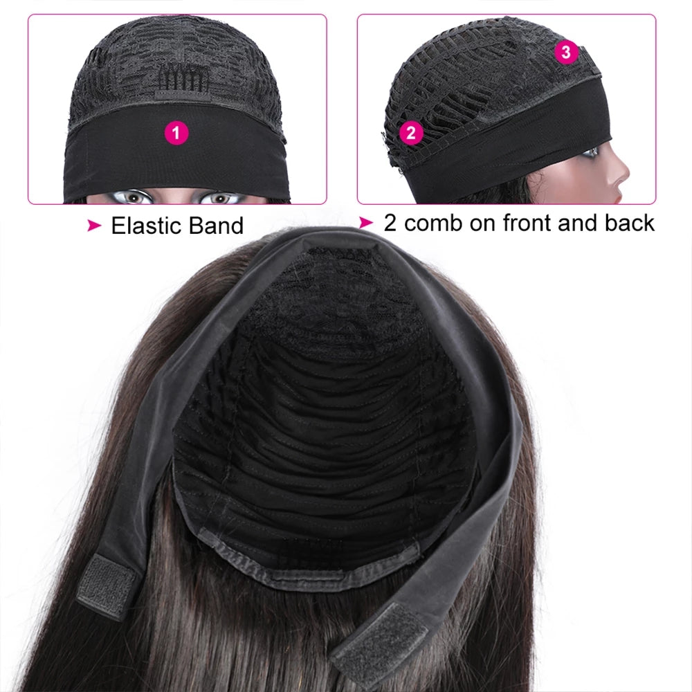 Headband Wig Straight Human Hair Wigs 150% Density Headband Wig with Scarf
