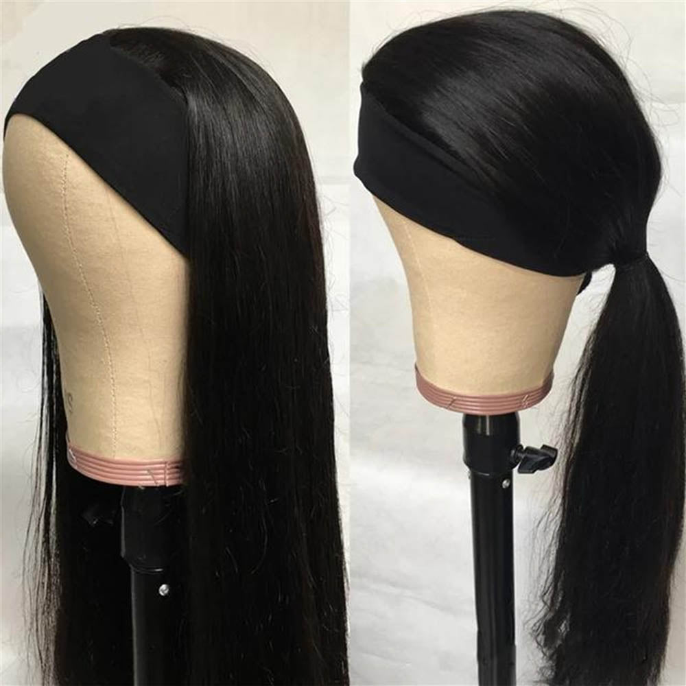 Headband Wig Straight Human Hair Wigs 150% Density Headband Wig with Scarf