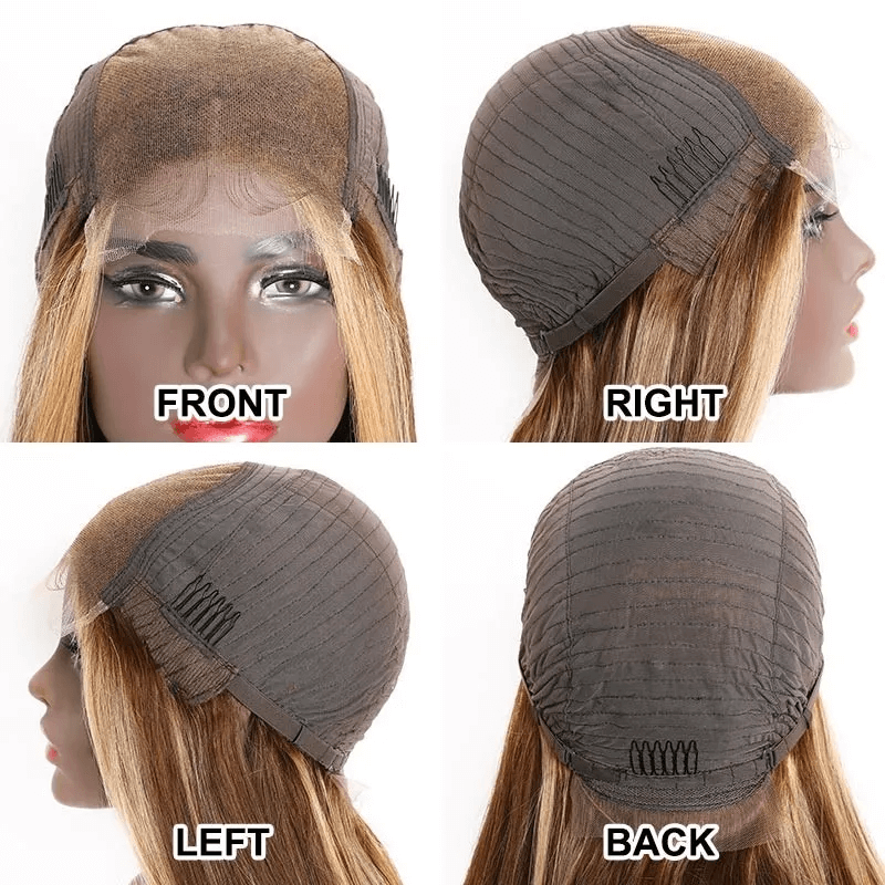 Ombre Color Straight Human Hair Honey Blond Bob Highlight Wig 150% Density-Amanda Hair