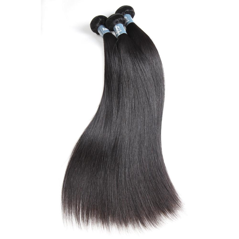 Brazilian Straight Hair 3 Bundles With 4*4 Lace Closure 9A Grade 100% Unprocessed Human Hair No Tangles - Amanda Hair