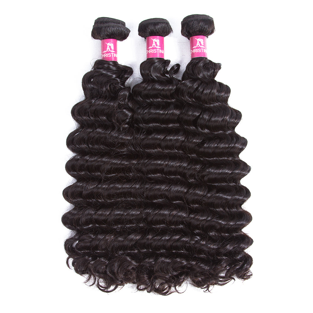 Deep Wave 4 Bundles With 13*4 Lace Frontal Brazilian Hair 10A Grade 100% Remi Human Hair Soft Shiny Wave Hair - Amanda Hair