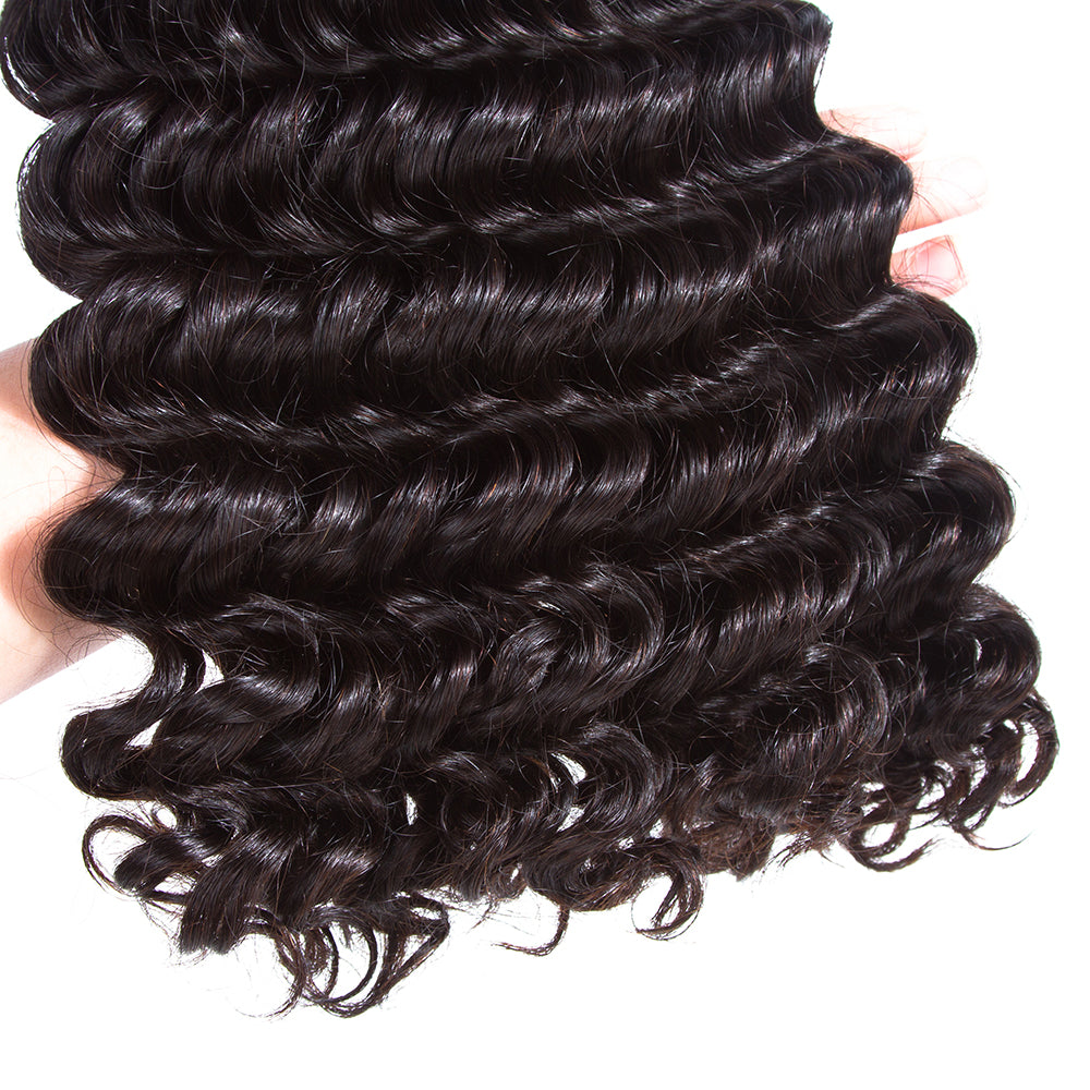 Deep Wave 4 Bundles With 13*4 Lace Frontal Brazilian Hair 10A Grade 100% Remi Human Hair Soft Shiny Wave Hair - Amanda Hair