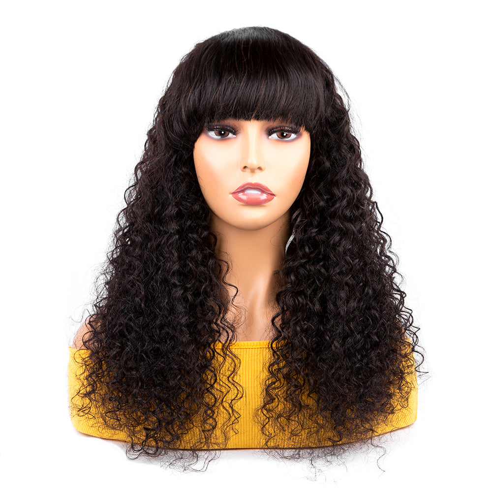 Long Curly Human Hair Wigs With Bangs