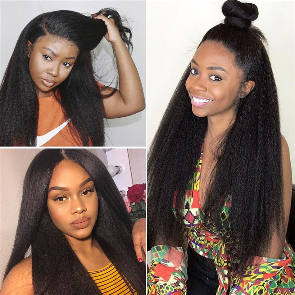 13x6 Glueless Lace Front Wig Kinky Straight Virgin Human Hair Wigs 180% Density For Women Pre Plucked With Baby Hair-Amanda Hair