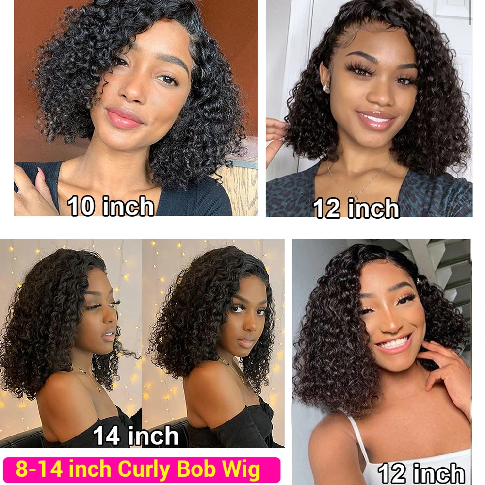 kinky curly bob wig human hair lace closure wig