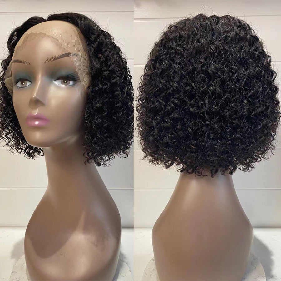 Short Kinky Curly Wigs Human Hair T Part Lace Front Wig Pre Plucked Natural Hair Liner-Amanda Hair