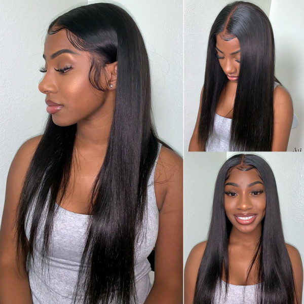 Straight Hair 13x6 lace transparent lace frontal Wig Pre Plucked Virgin Hair Closure Wigs