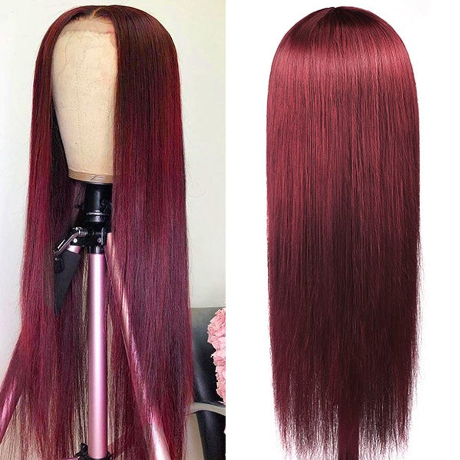 Cheveux humains raides 99J Bourgogne perruque T partie 13*4*1 dentelle frontale couleur perruques-Amanda cheveux