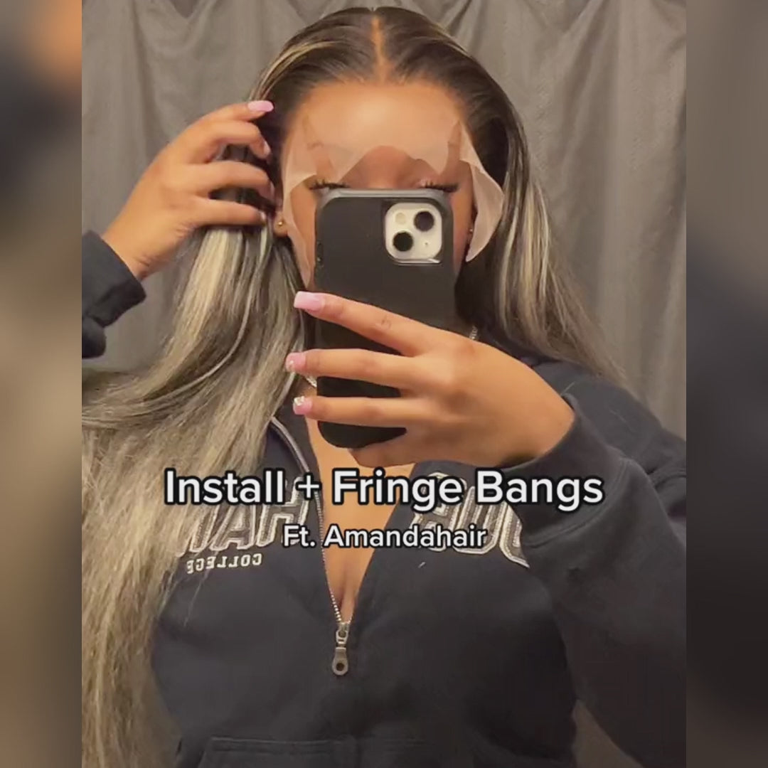 AmandaHair Highlight Wig Human Hair Transparent Lace Front Wigs Body Wave Ombre Human Hair Light Blonde Mix Highlights Straight Color 13x4 Lace Frontal Wig-Amanda Hair