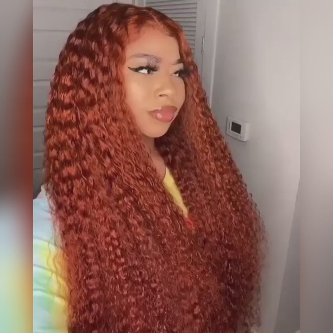 Pelucas delanteras de encaje rizado naranja jengibre Cabello humano Pre-arrancado Canela Pelucas de color caliente-Amanda Hair