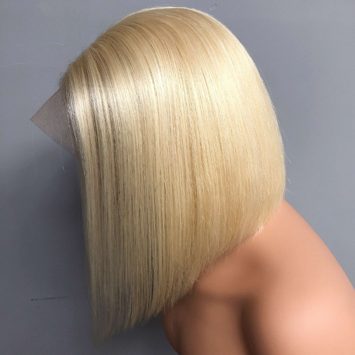 613 # Rubio Brasileño Recto Bob corto Pelucas 150% Densidad Peluca frontal de encaje transparente Pre arrancado Pelucas de encaje sin pegamento-Amanda Hair