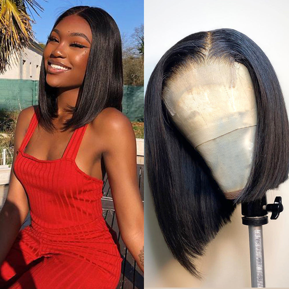 Straight Hair Bob Wigs Short Human Hair 4x4 Lace Closure Wig