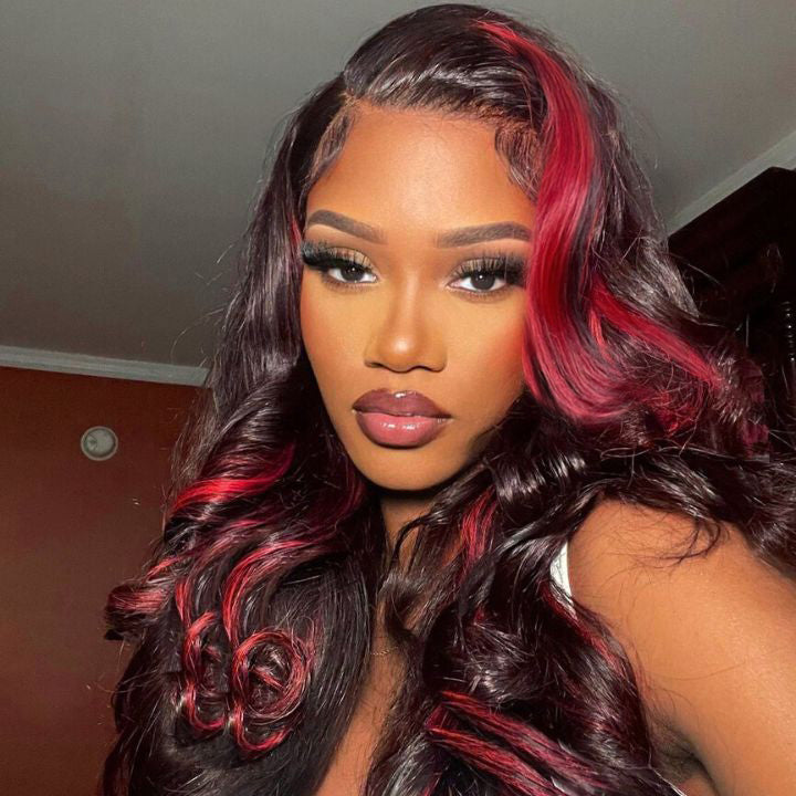Highlight Transparent Lace Front Human Hair Wigs Loose Wave Ombre Red Highlights Color 13x4/4x4 Lace Frontal Wig-Amanda Hair