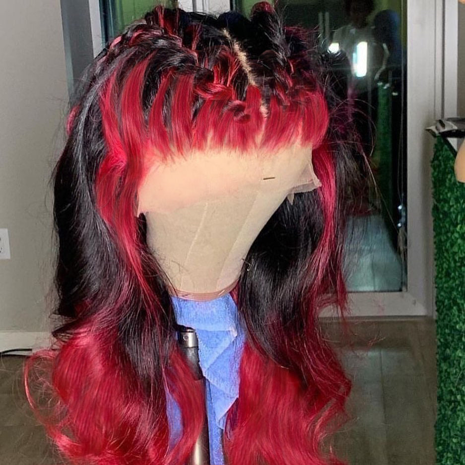Vente Flash Extra 50% de réduction sur £ ¬ Code £ º HALF50, Mettez en surbrillance Transparent Lace Front Perruques de cheveux humains Vague lâche Ombre Rouge Faits saillants Couleur 13x4 / 4x4 Lace Frontal Wig-Amanda Hair