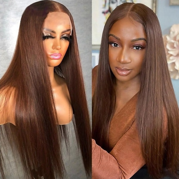 Chestnut Brown Straight Human Hair Wigs 13x4 Lace Front Colored Wig For Black Women-Amanda Hair