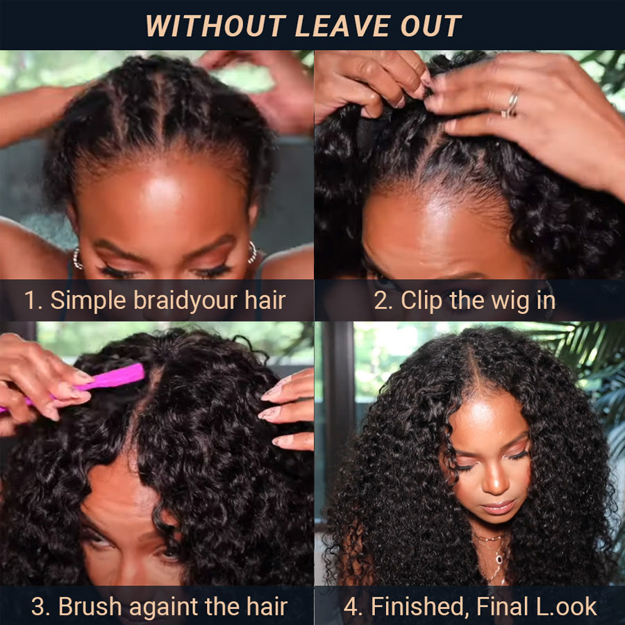 Glueless V Part Wig Beginner Friendly Curly Human Hair No Sew In No Gel NO Leave Out- Amanda Hair