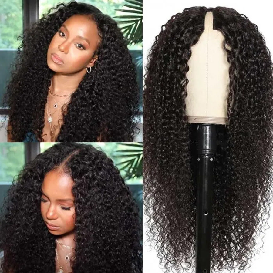 Glueless V Part Wig Beginner Friendly Curly Human Hair No Sew In No Gel NO Leave Out- Amanda Hair