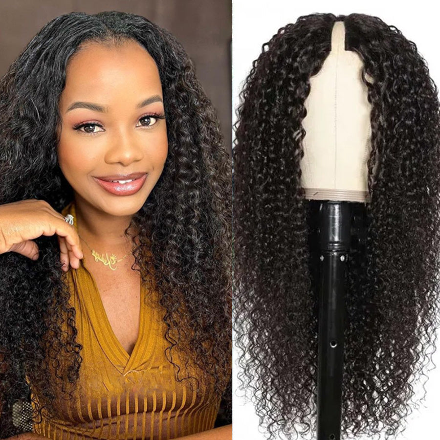 Glueless V Part Wig Beginner Friendly Curly Human Hair No Sew In No Gel NO Leave Out- Amanda Hair