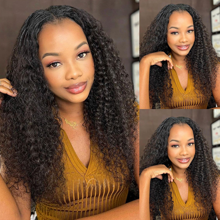 Glueless V Part Wig Beginner Friendly Curly Human Hair No Sew In No Gel NO Leave Out- Amanda Hair