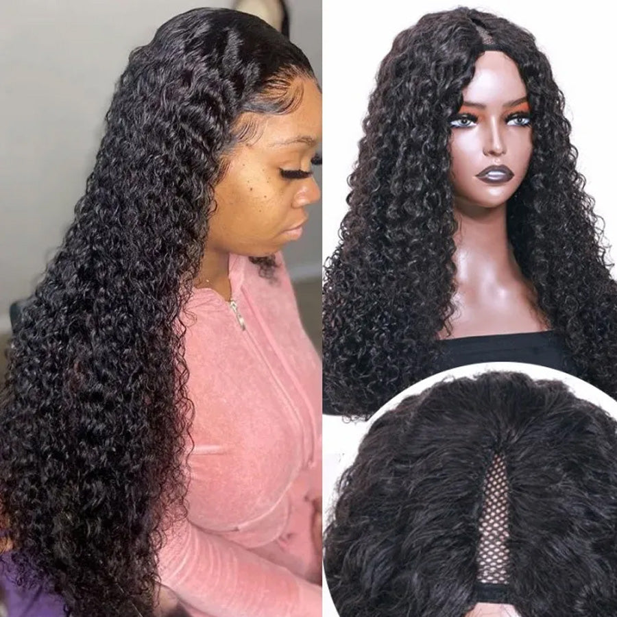 Glueless V Part Wig Beginner Friendly Curly Human Hair No Sew In No Gel NO Leave Out- Amanda Hair