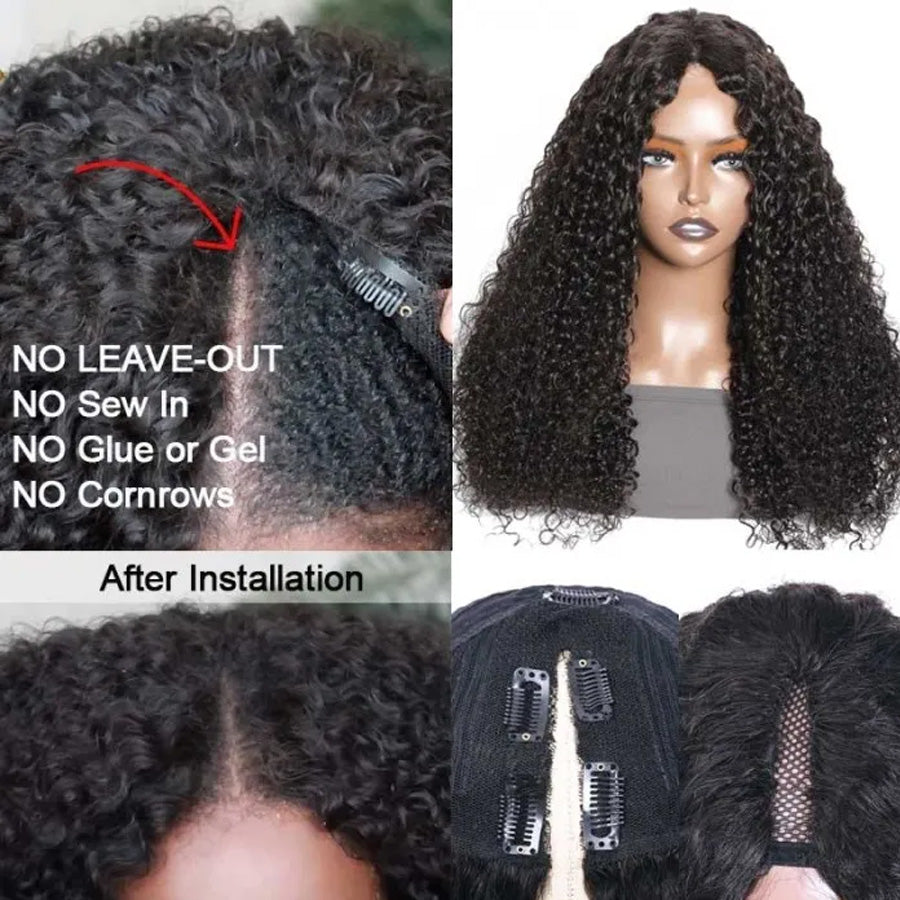 Glueless V Part Wig Beginner Friendly Curly Human Hair No Sew In No Gel NO Leave Out- Amanda Hair