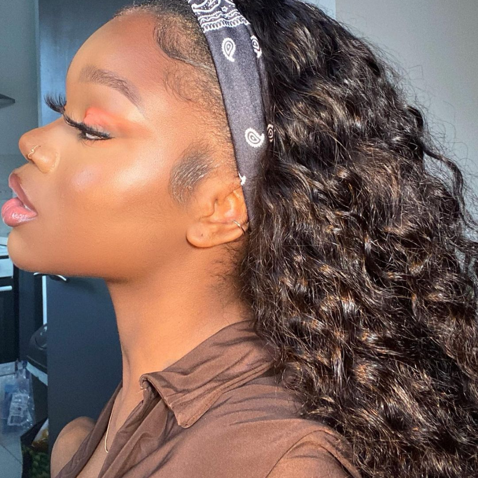 Deep Wave Headband Wig hort Black Human Hair Wig with Headband for Black Women Hair Wig with Curls