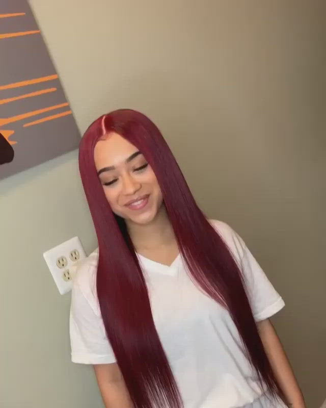 Straight Human Hair 99J Burgundy Wig T Part 13*4*1 Lace Frontal Colored Wigs-Amanda Hair