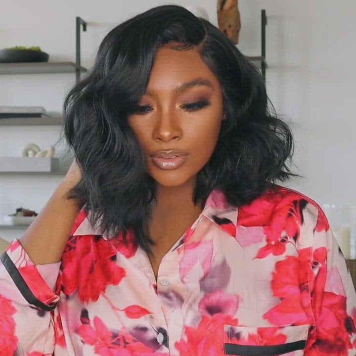 Short Body Wave Bob Wigs 13*4 Lace Front Wavy Bob Wig Natural Black Color-Amanda Hair