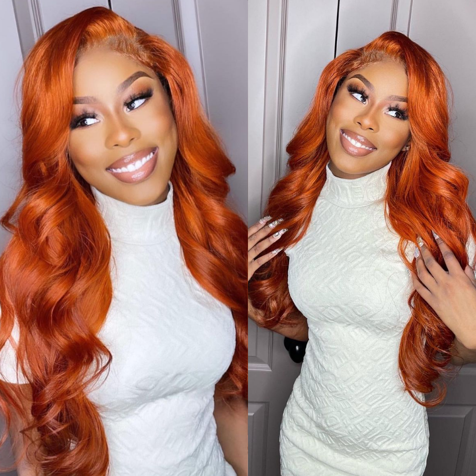 Orange Ginger Colored 4*4 Lace Closure Wigs Body Wave 13x4 Lace Front Wigs