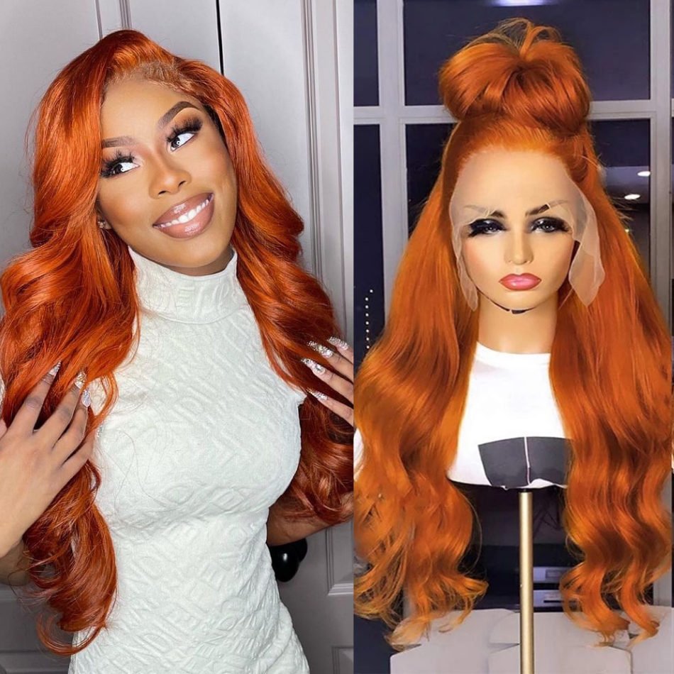 Orange Ginger Colored 4*4 Lace Closure Wigs Body Wave 13x4 Lace Front Wigs