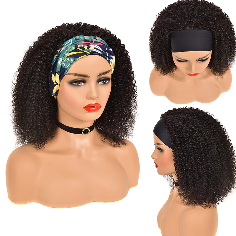 Afro Kinky Curly Headband Wigs Human Hair 150% Density Glueless Wig