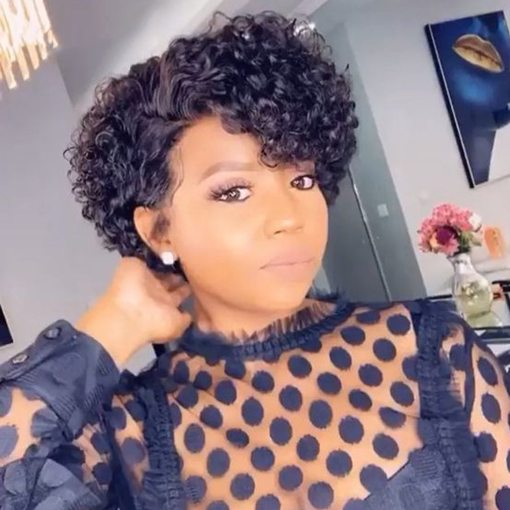 13x4 Pixie Cut Curly Bob Lace Front Wigs Brazilian Short Cut Side Part Curly Full Wig Pre Plucked Amanda Human Hair Wigs 