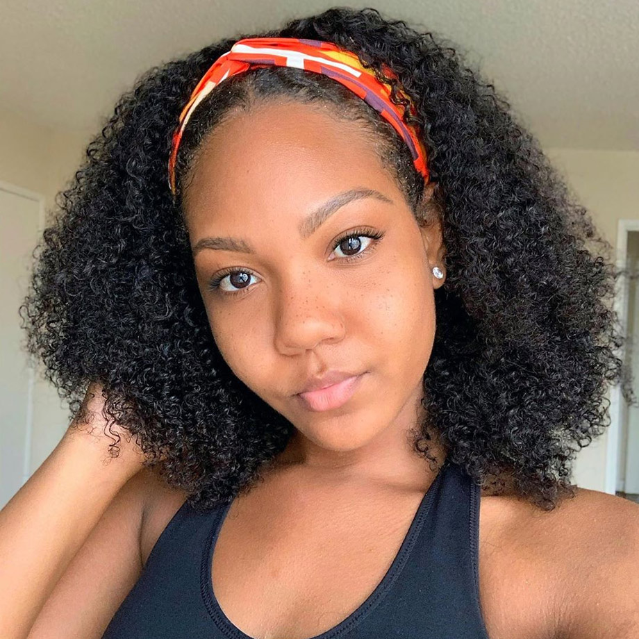 Kinky Curly Headband Wigs Human Hair 150% Density Glueless Wig