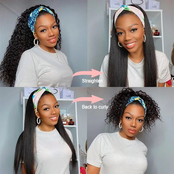 Kinky Straight Headband Wigs Human Hair 150% Density Glueless Wig