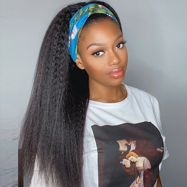 Kinky Straight Headband Wigs Human Hair 150% Density Glueless Wig