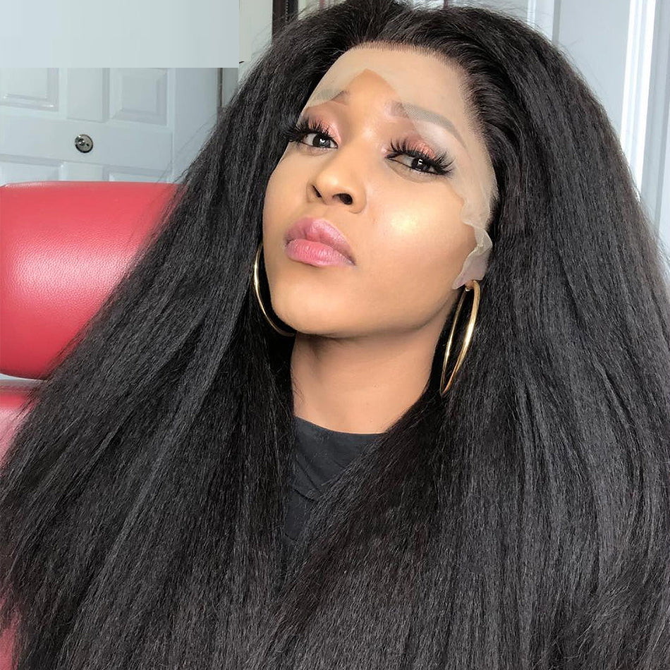 13x6 Glueless Lace Front Wig Kinky Straight Virgin Human Hair Wigs 180% Density For Women Pre Plucked With Baby Hair-Amanda Hair
