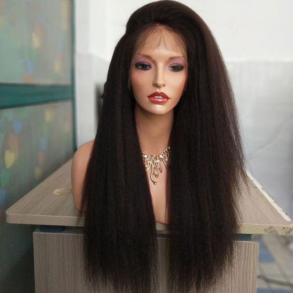 13x6 Glueless Lace Front Wig Kinky Straight Virgin Human Hair Wigs 180% Density For Women Pre Plucked With Baby Hair-Amanda Hair
