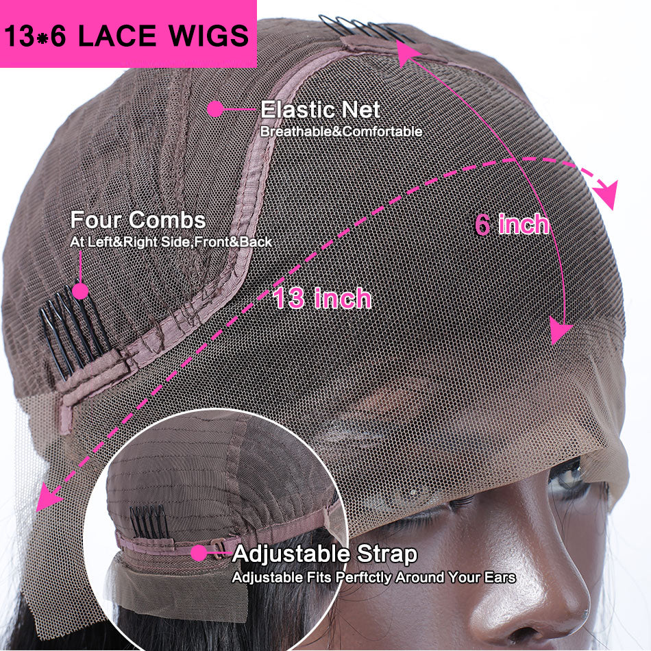 13x6 Glueless Lace Front Wig Kinky Straight Virgin Human Hair Wigs 180% Density For Women Pre Plucked With Baby Hair-Amanda Hair