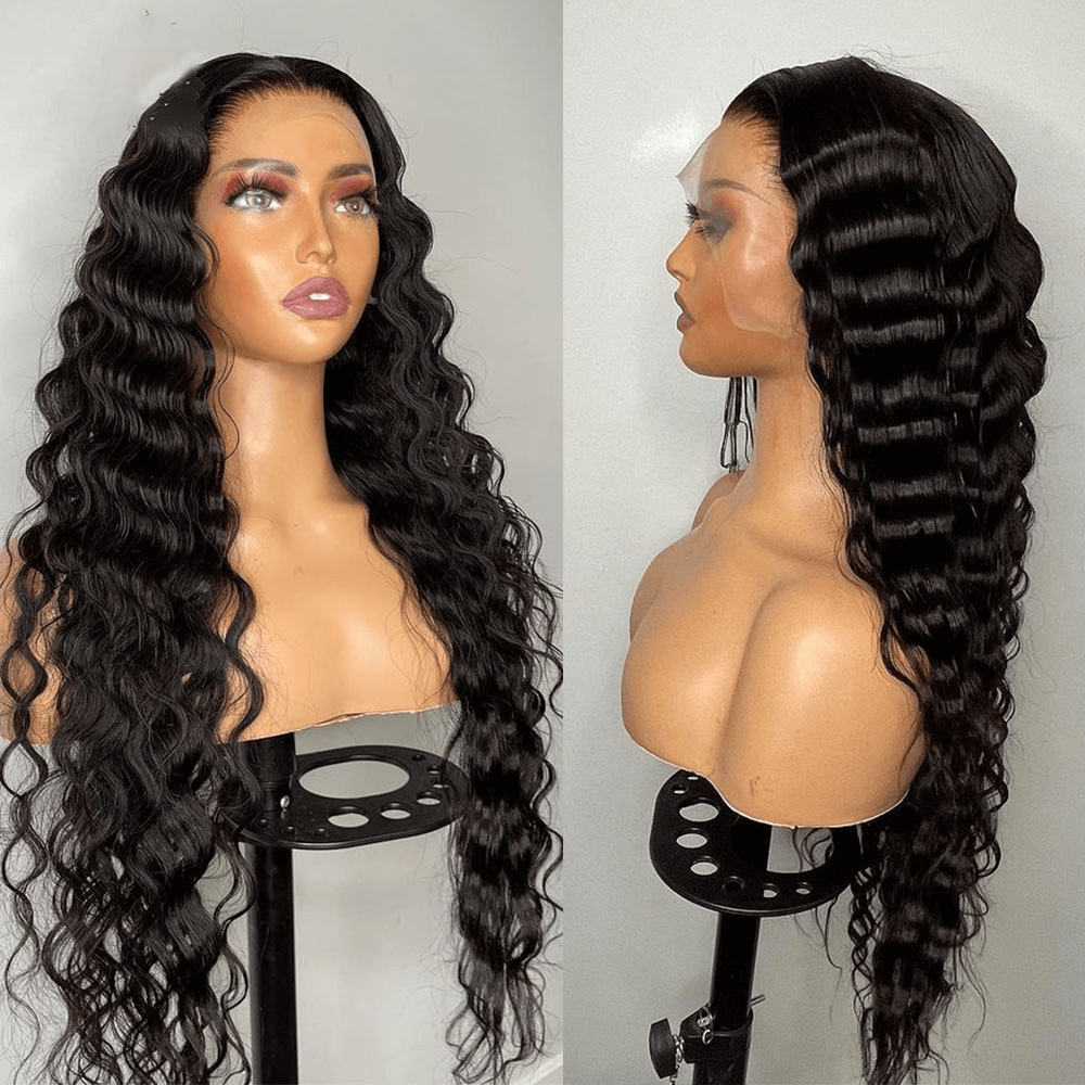HD transparent lace frontal wig loose deep wave closure wigs