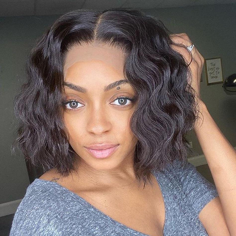 Bob-Wig-Lace-Front-Human-Hair-Wigs-Pre-Plucked-Natural-Wave-Middle-Part-150-Density