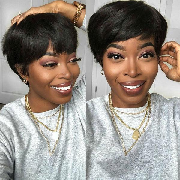 Short Pixie Cut Peruvian Straight Machine Made 100% Human Virgin Hair None Lace Wig for Women - Amanda Hair