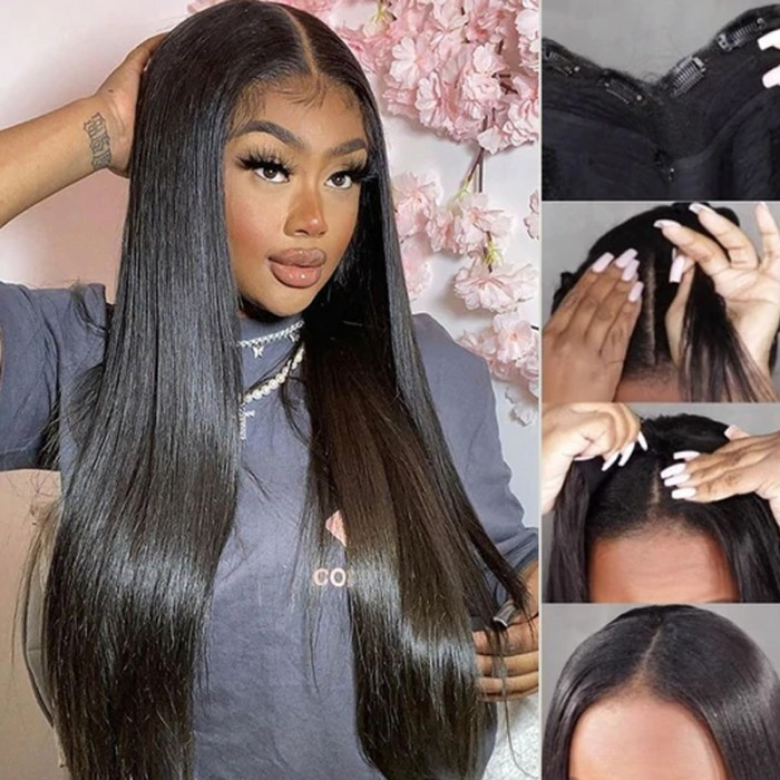 V Part Straight Wig Human Hair Glueless Wigs For Beginner- Amanda Hair