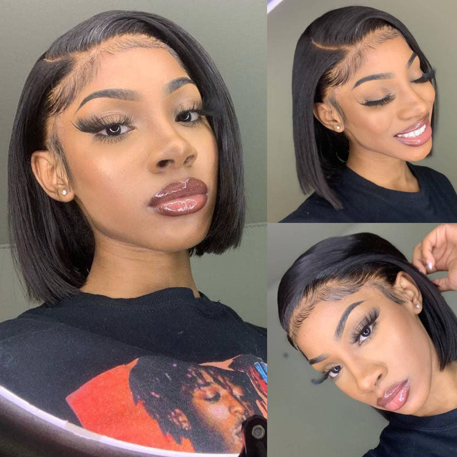 short straight human hair bob wig