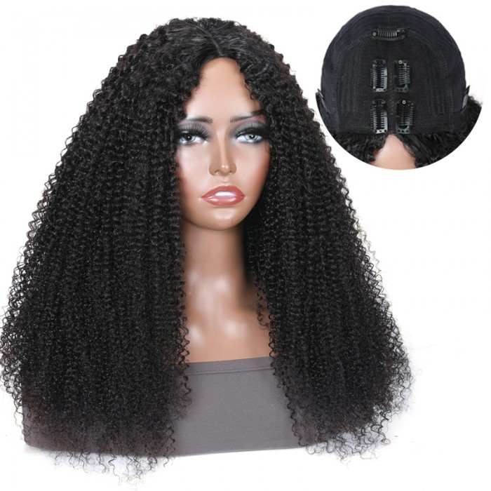 Perruque en V sans colle pour débutant, cheveux humains bouclés, sans couture, sans gel, sans laisser de côté - Amanda Hair