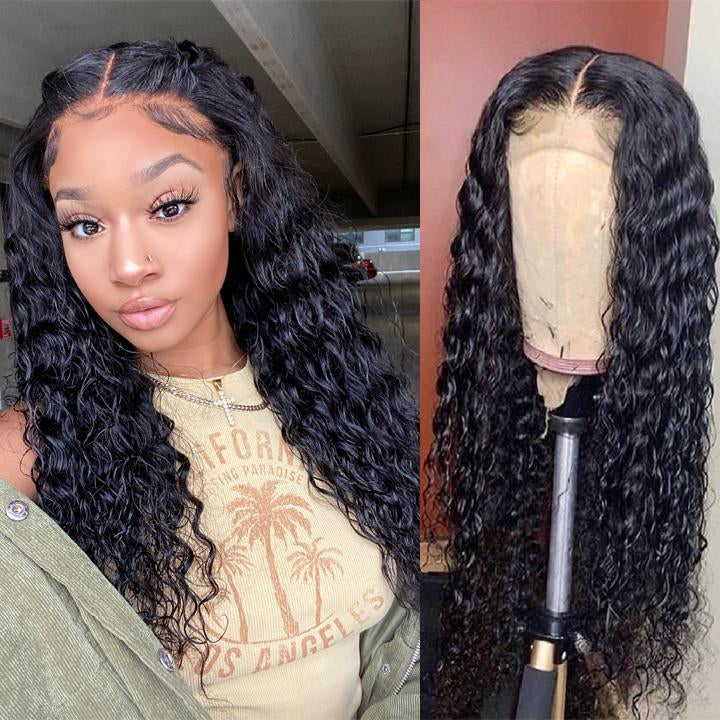 Long Water Wave Brazilian Hair 5 * 5 HD Lace Closure Transparent Wig