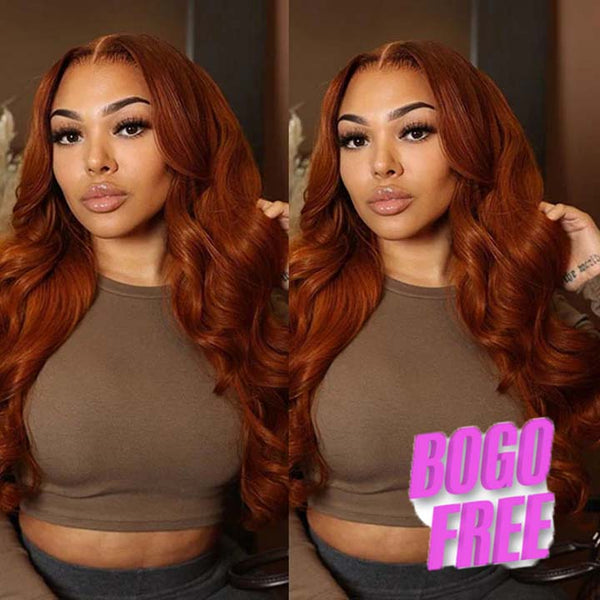 Oferta relámpago Extra 50% de descuento £¬Código£ºHALF50, Dark Root Ginger Color Body Wave 13x4 Lace Front /4*4 Lace Closure Pelucas con cabello de bebé - Amanda Hair