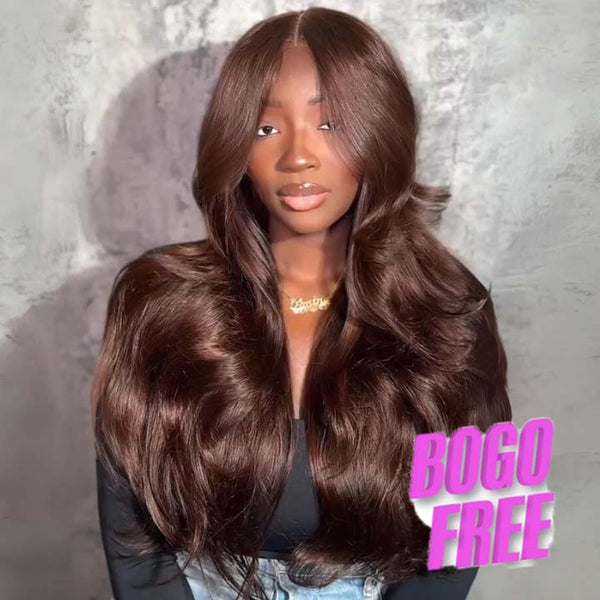 Mechas rubias claras, mezcla de cabello castaño chocolate, raíces oscuras, densidad total, cierre sin pegamento/parte delantera, peluca lacia de color - Amanda Hair