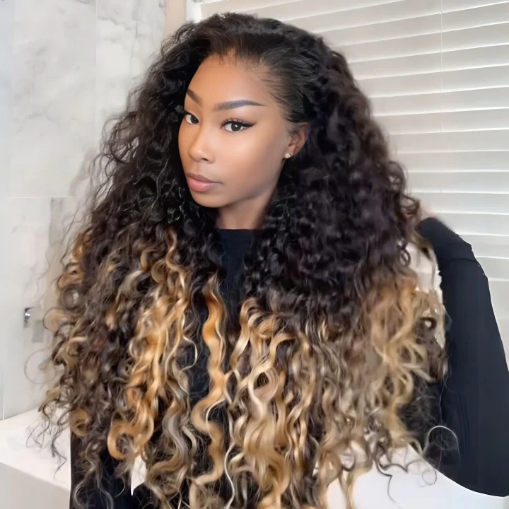 Two Tone Ombre Honey Blonde Glueless Curly Clear Transparent Lace Front Colored Wigs 100% Human Hair Wigs-Amanda Hair