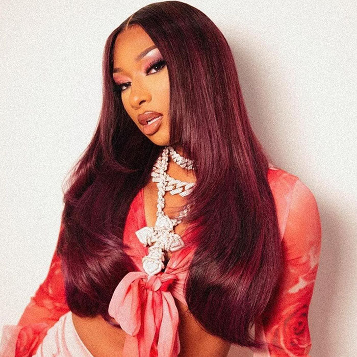 $100 Off Full $100| Glueless Dark 99J Burgundy Red Colored Body Wave Transparent Pre Plucked Lace Frontal Wig Flash Sale